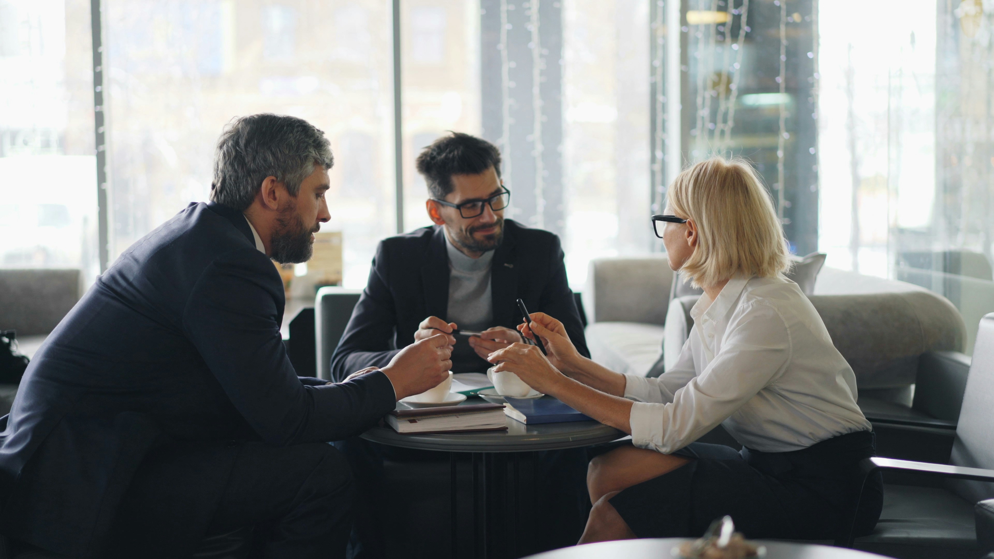 Business team collaborating in a modern office meeting